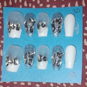Hand Crafted Silver and White Nail Set